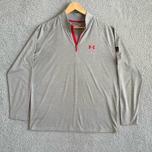 Under Armour Men’s Quarter Zip Top Gray & Red Size Large Loose Long Sleeve
